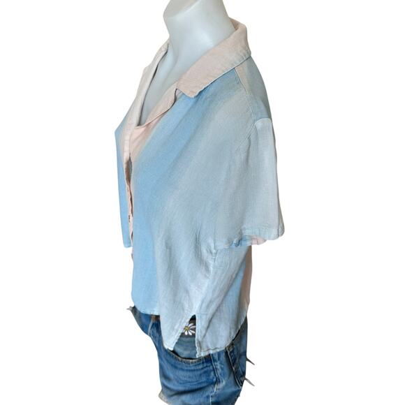 Rails Blue Ombre Short Sleeve Button Down Shirt SMALL Oversized Linen Boxy $148 - Picture 6 of 9